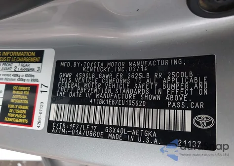 2014 Toyota Avalon Xle Premium from USA, damaged, VIN 4T1BK1EB7EU105620